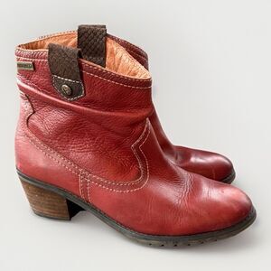 Pikolinos Red Leather Ankle Boots Women’s 37 US 6.5-7 Western Heeled Booties